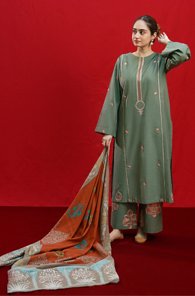 Urge - Winter 3PC Dhanak Embroidered Suit - BFB0422