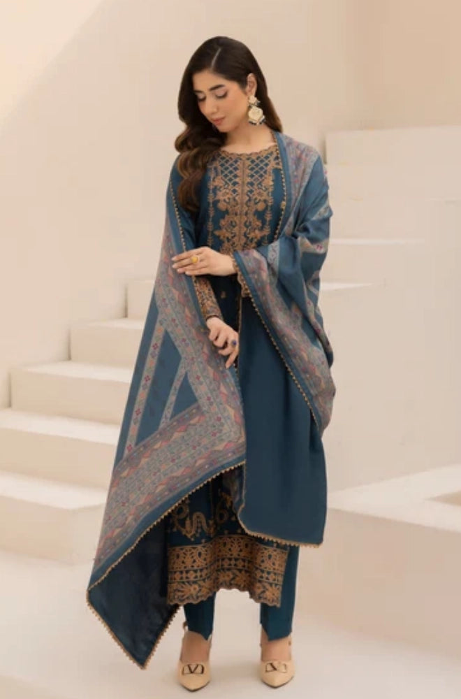 Mohagni - 3PC Dhanak Embroidered Shirt With Dhanak Printed Dupatta and Trouser - BFB01065