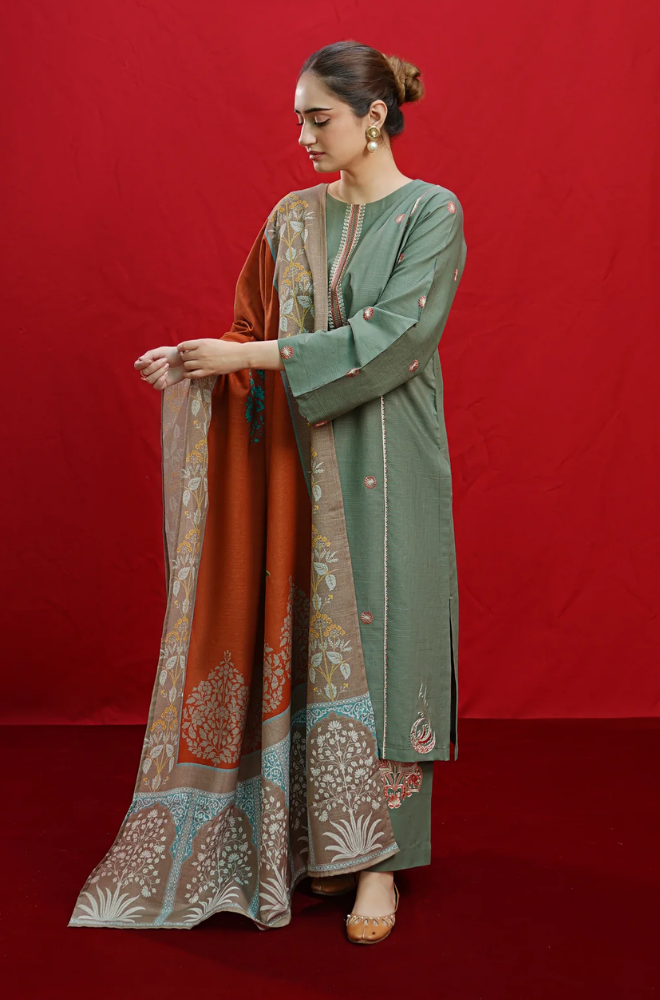 Urge - Winter 3PC Dhanak Embroidered Suit - BFB0422