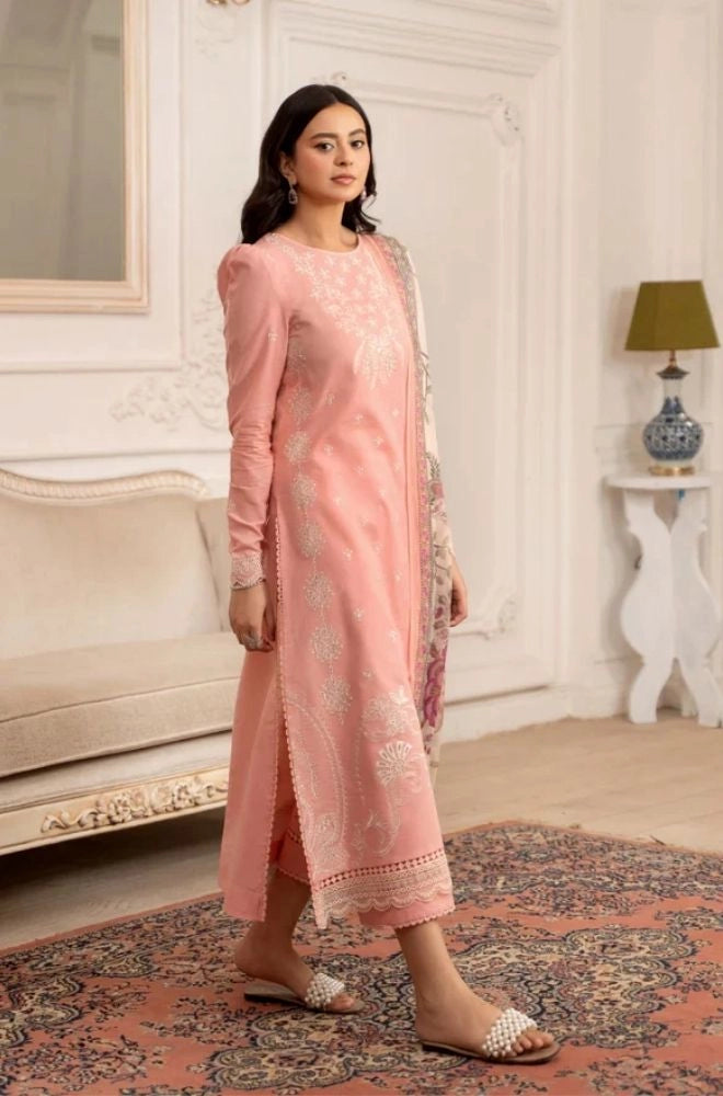 HumDum- 3PC Summer Lawn Embroidered Shirt with Chiffon Embroidered Dupatta and Trouser - BFB0808
