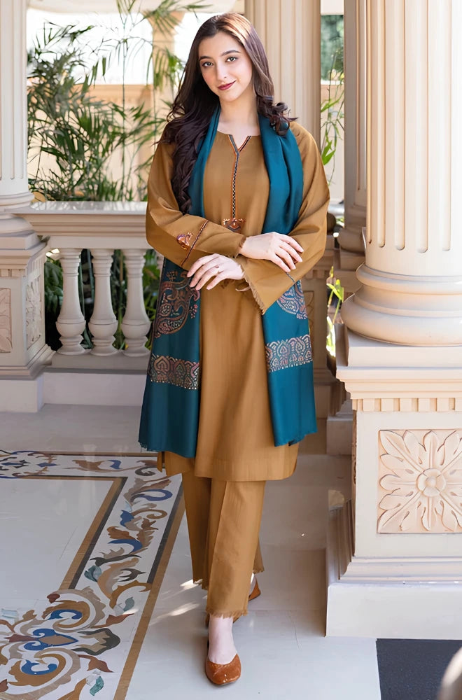 Aisling - 3PC Dhanak Embroidered Shirt With Pashmina Printed Dupatta and Trouser - BFB01178