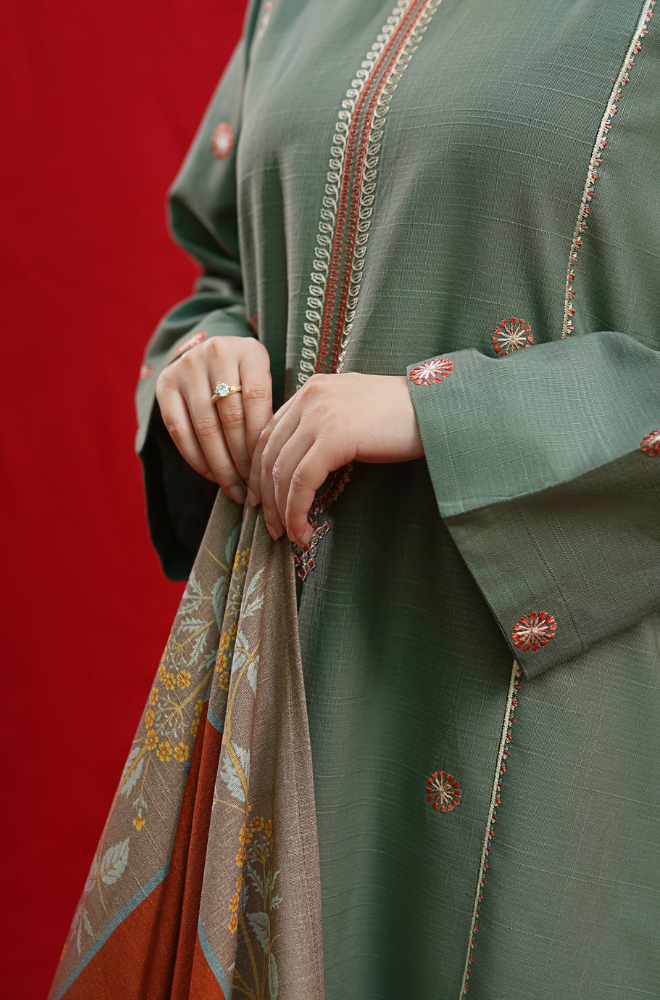 Urge - Winter 3PC Dhanak Embroidered Suit - BFB0422