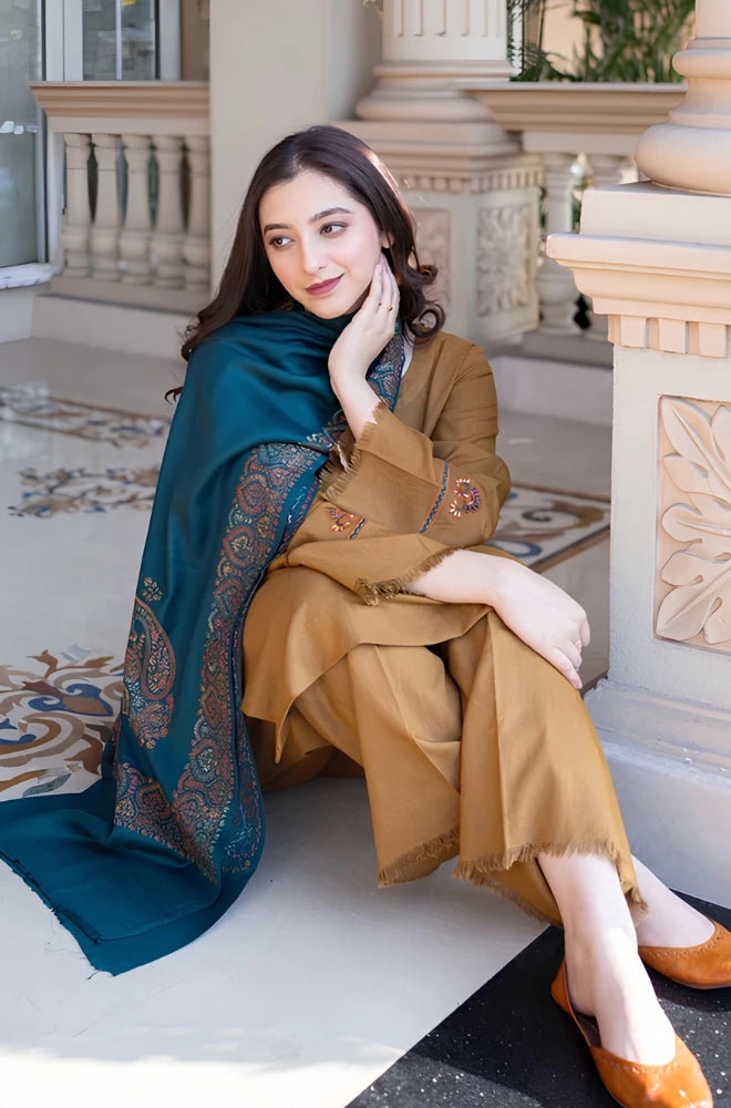 Aisling - 3PC Dhanak Embroidered Shirt With Pashmina Printed Dupatta and Trouser - BFB01178