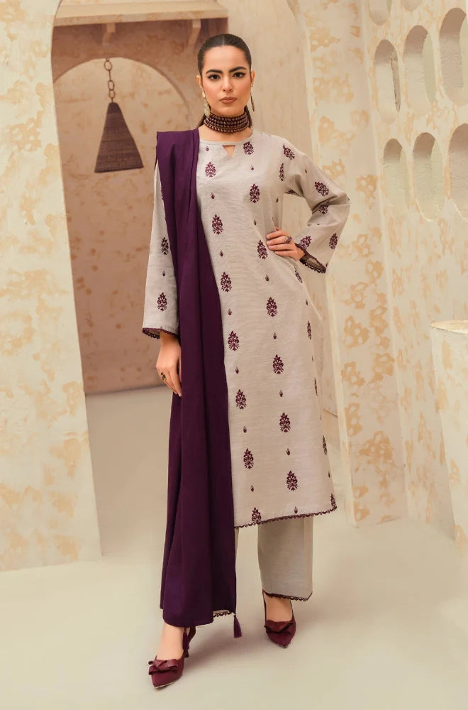 Limelight - 3PC Dhanak Embroidered Shirt With Wool Dupatta and Trouser - BFB0960