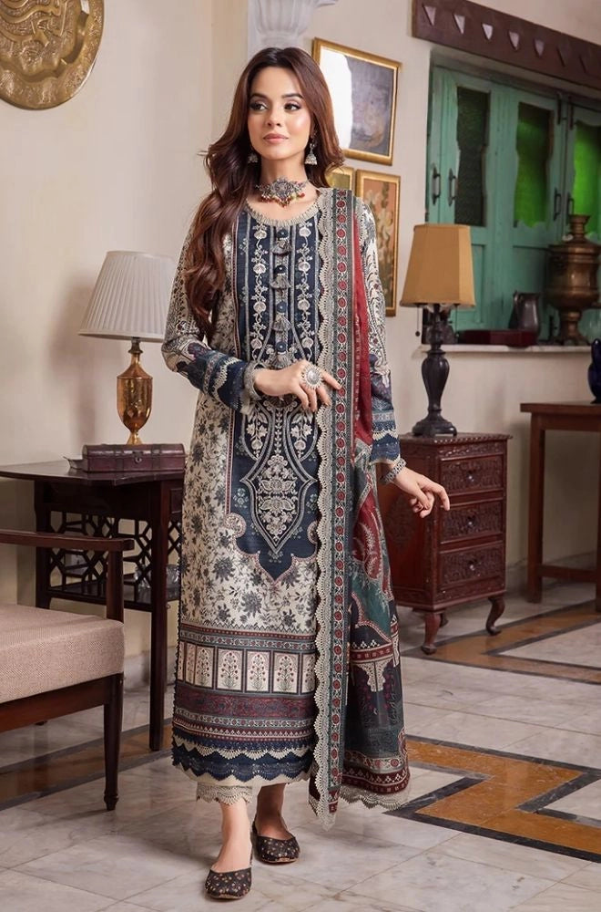 ASIM JOFA - 3PC Lawn Digital Printed Shirt with Lawn Printed Dupatta and Trouser - BFB0807
