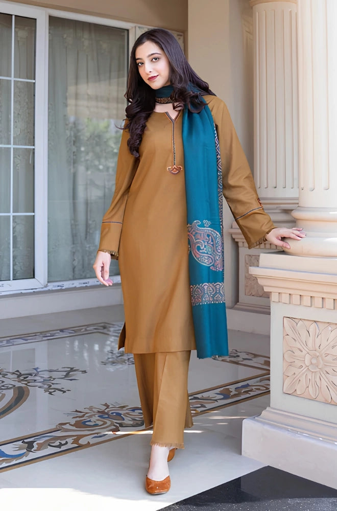 Aisling - 3PC Dhanak Embroidered Shirt With Pashmina Printed Dupatta and Trouser - BFB01178