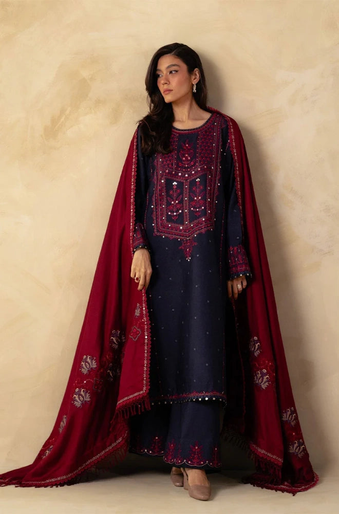 Zara Shahjahan - 3PC Dhanak Embroidered Shirt With Dhanak Embroidered Dupatta and Trouser - BFB0914