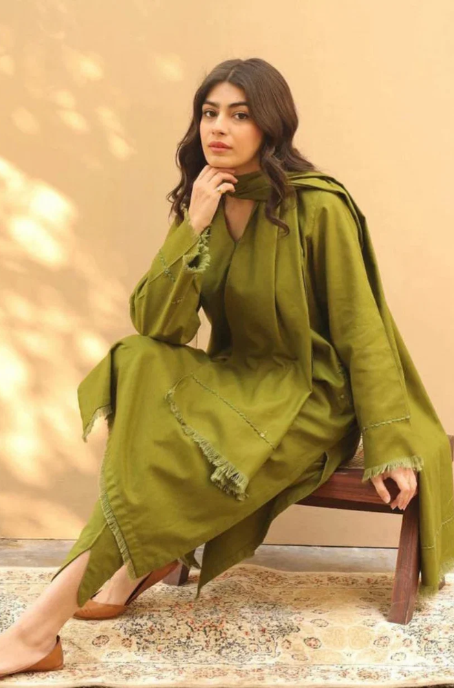 3PC Dhanak Embroidered Shirt With Dhanak Dupatta and Trouser - BFB0985