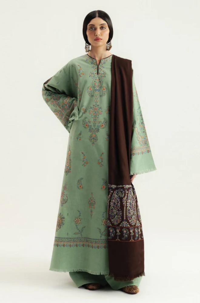 Zara Shahjahan - Winter 3PC Dhanak Embroidered Suit - BFB0528