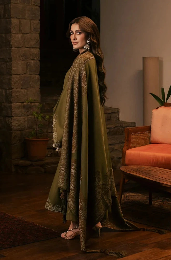 Izel - 3PC Dhanak Embroidered Front Shirt With Pashmina Printed Dupatta and Trouser - BFB01179