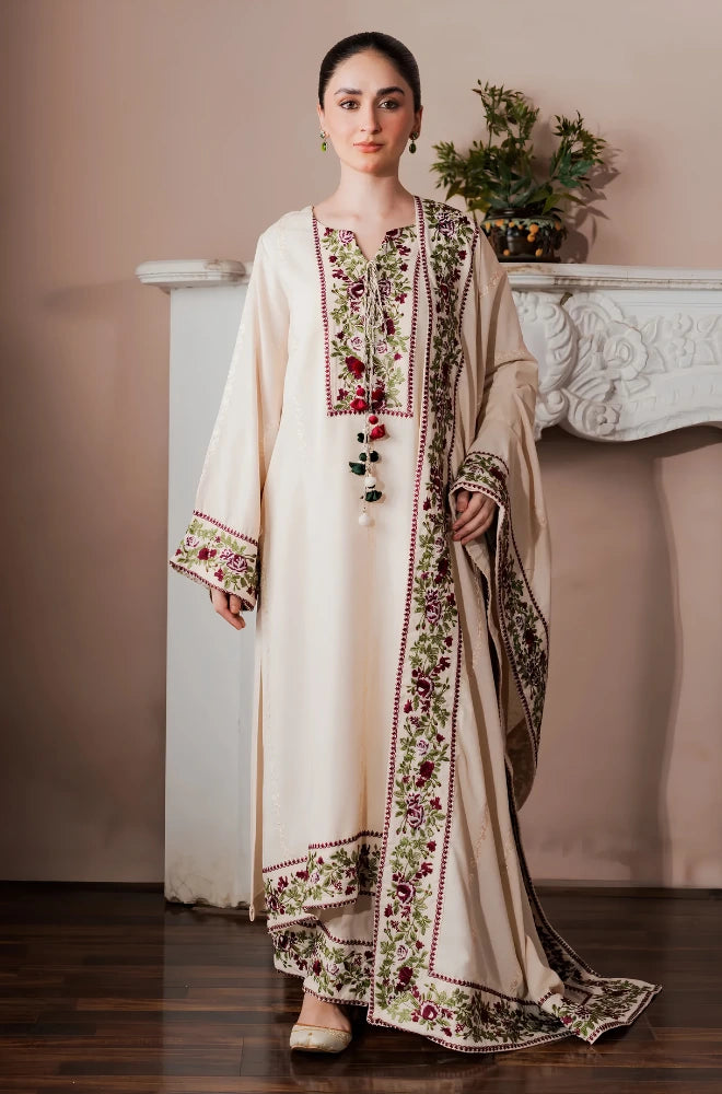 Zaib - 3PC Dhanak Embroidered Front Shirt With Dhanak Embroidered Dupatta and Trouser - BFB01180