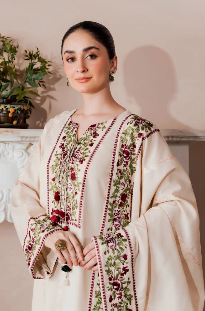 Zaib - 3PC Dhanak Embroidered Front Shirt With Dhanak Embroidered Dupatta and Trouser - BFB01180