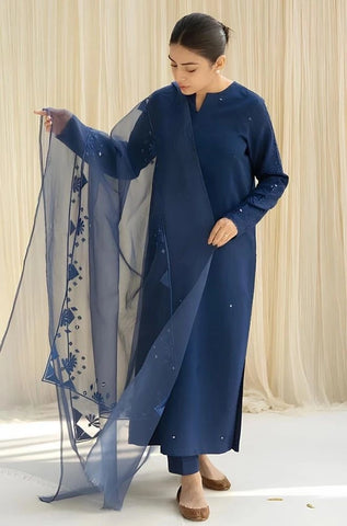 DYOT - 3PC Summer Lawn Embroidered Shirt with Organza Embroidered Dupatta and Trouser - BFB0809