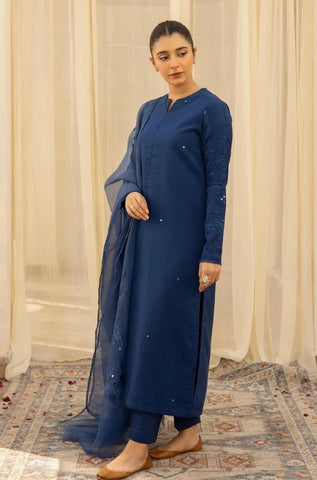DYOT - 3PC Summer Lawn Embroidered Shirt with Organza Embroidered Dupatta and Trouser - BFB0809