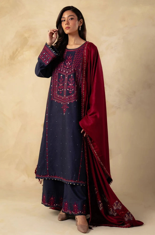 Zara Shahjahan - 3PC Dhanak Embroidered Shirt With Dhanak Embroidered Dupatta and Trouser - BFB0914