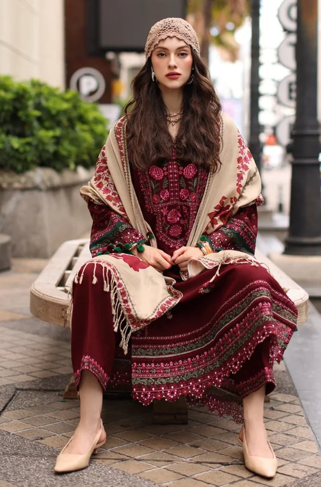 Charizma - 3PC Unstitched Dhanak Embroidered Shirt with Pashmina Printed Dupatta and Trouser - BFB01151