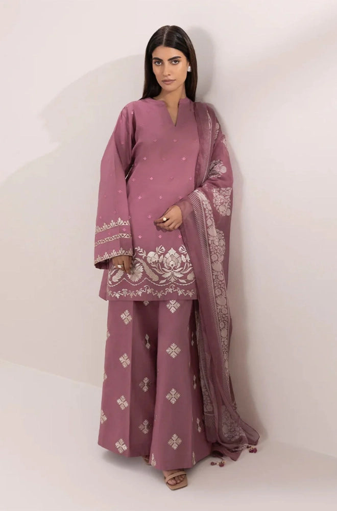 Sapphire - 3PC Dhanak Embroidered Shirt With Chiffon Printed Dupatta and Trouser - BFB0919