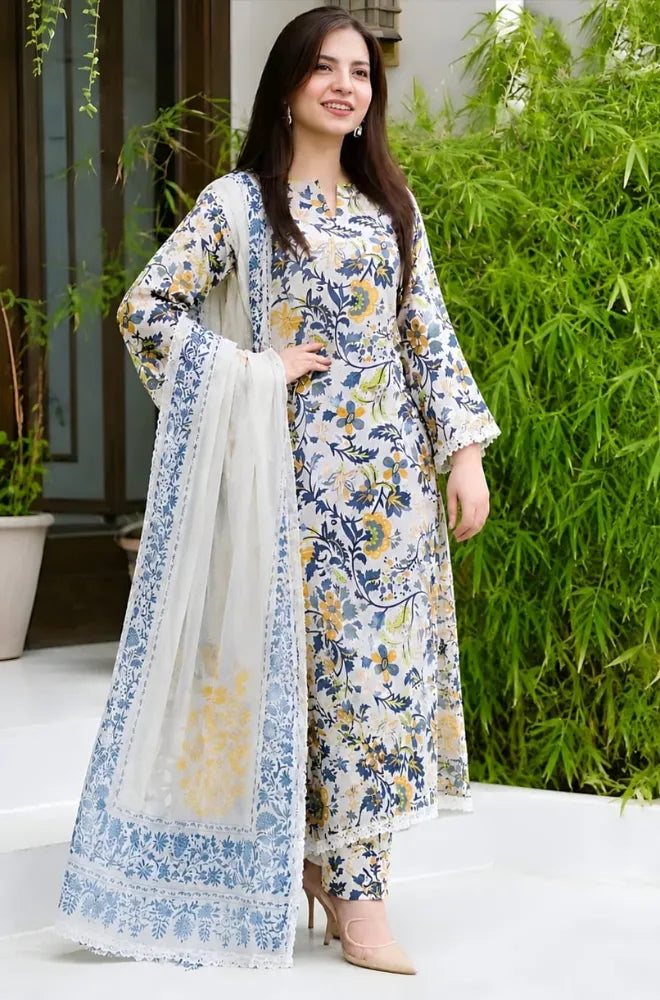 Syra - 3PC Lawn Printed Shirt With Lawn Printed Dupatta and Trouser - BFB0972