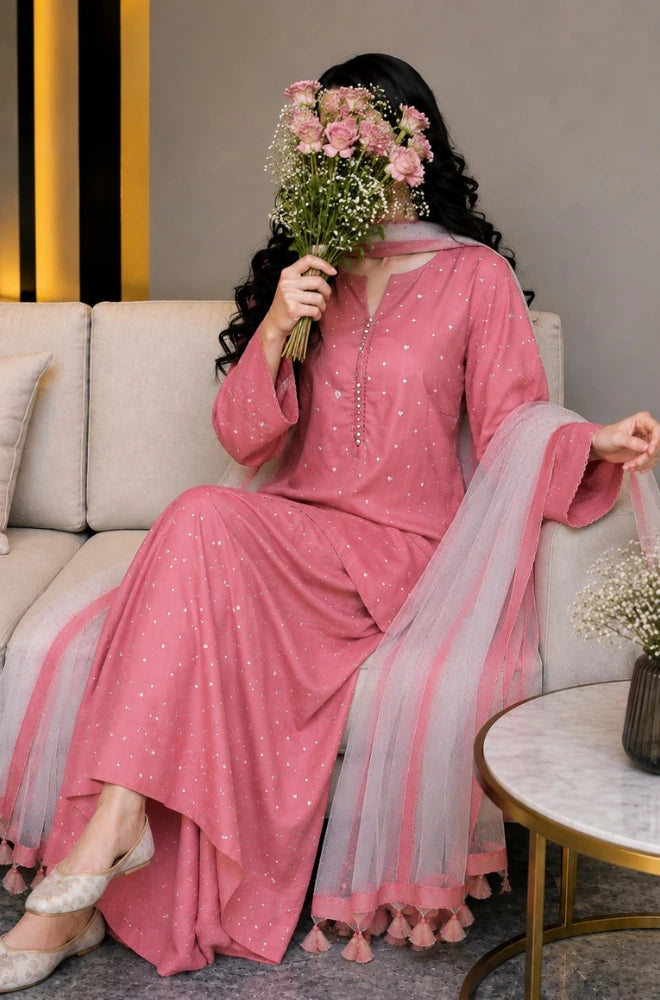 BlueFery - 3PC Printed Lawn Suit With Khadi Net Printed Dupatta and Trouser - BFB0979