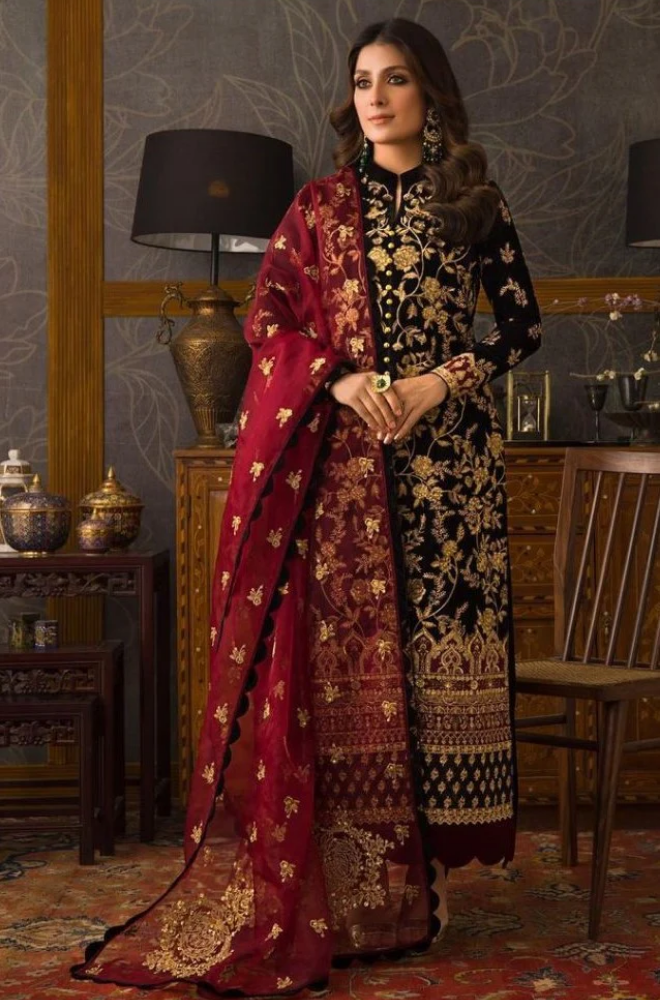 Asim Jofa - 3PC Velvet Embroidered Suit - BFB0163