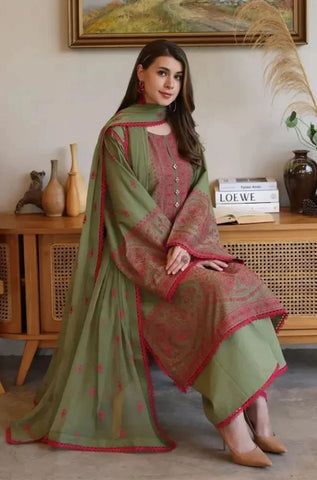 BAREEZE - 3PC Summer Lawn Embroidered Shirt with Chiffon Embroidered Dupatta and Trouser - BFB0785