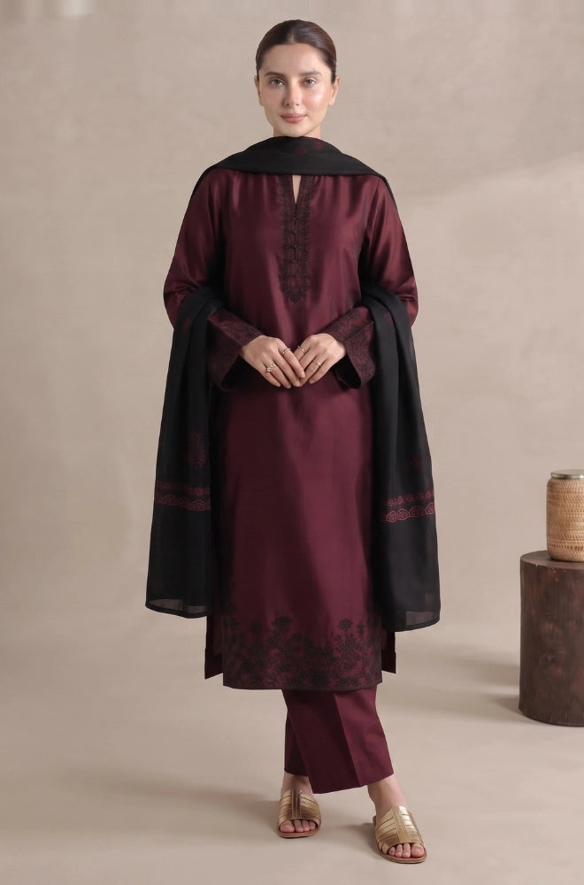 Bluefery - 3PC Dhanak Embroidered Shirt With Chiffon Dupatta - BFB01182