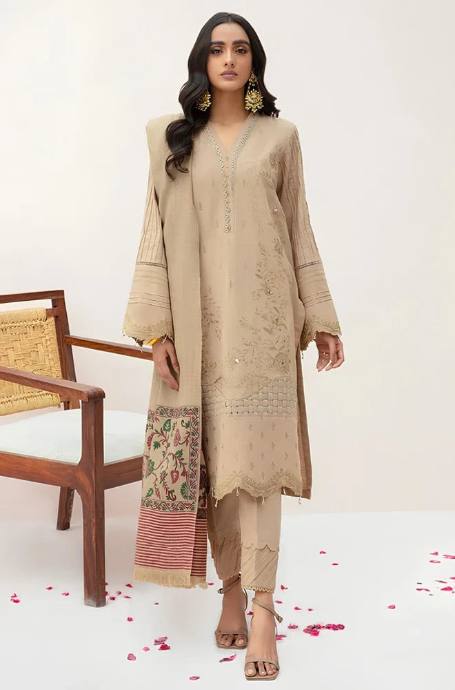 3PC Dhanak Embroidered Shirt With Dhanak Printed Dupatta and Trouser - BFB0963