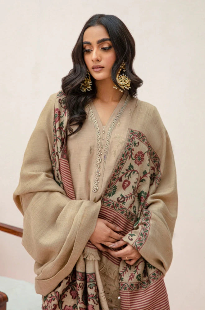 3PC Dhanak Embroidered Shirt With Dhanak Printed Dupatta and Trouser - BFB0963