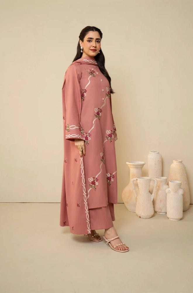 Batik - 3PC Dhanak Embroidered Shirt With Dhanak Embroidered Dupatta and Trouser - BFB0933