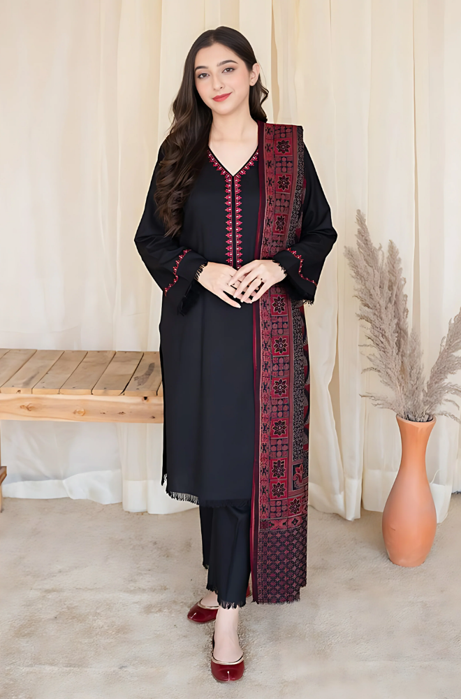 Asling - 3PC Dhanak Embroidered Suit - BFB0014