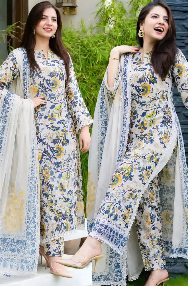 Syra - 3PC Lawn Printed Shirt With Lawn Printed Dupatta and Trouser - BFB0972