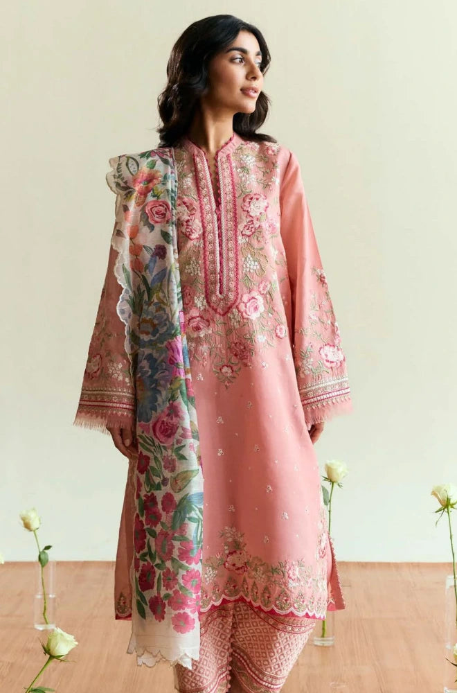 Zara - 3PC Dhanak Embroidered Suit - BFB01129