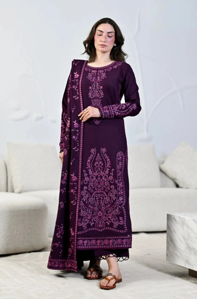 Zaib - 3PC Unstitched Dhanak Embroidered Shirt with Dhanak Embroidered Dupatta and Trouser - BFB01152