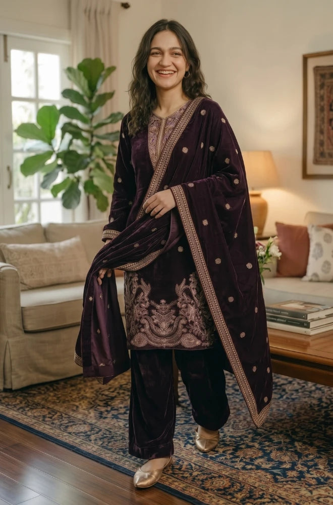 Faveza - Seraphina 3PC Stitch Velvet Dress - FVL- 03