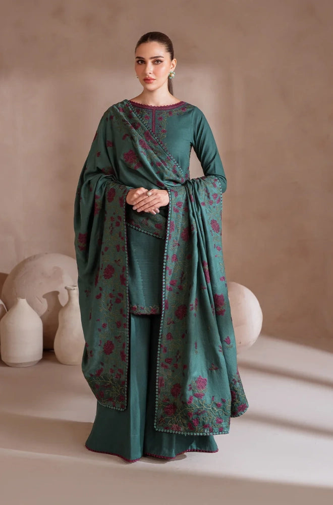 IZNIK - 3PC Dhanak Embroidered Shirt With Dhanak Embroidered Dupatta and Trouser - BFB01008