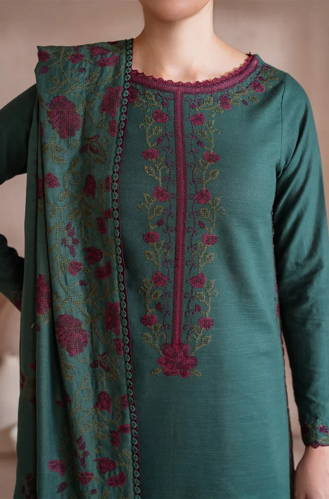IZNIK - 3PC Dhanak Embroidered Shirt With Dhanak Embroidered Dupatta and Trouser - BFB01008