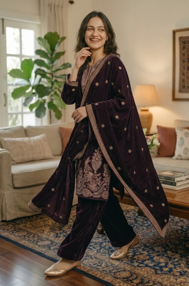 Faveza - Seraphina 3PC Stitch Velvet Dress - FVL- 03