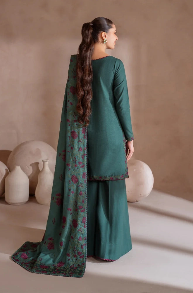 IZNIK - 3PC Dhanak Embroidered Shirt With Dhanak Embroidered Dupatta and Trouser - BFB01008