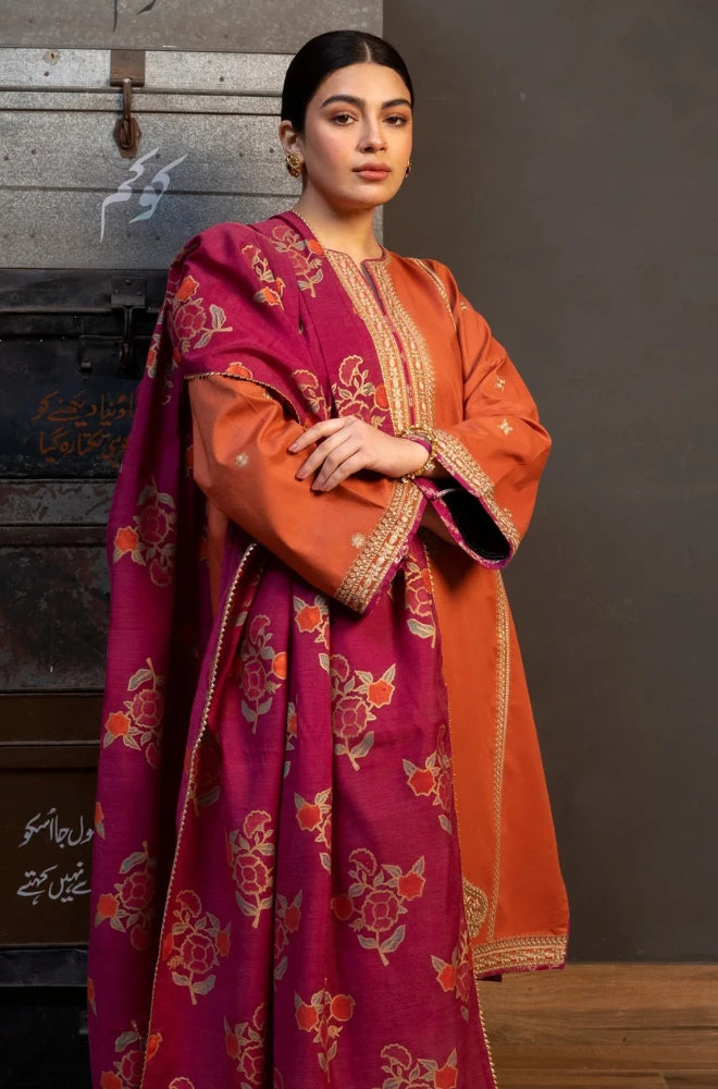 Zara Shahjahan - 3PC Dhanak Embroidered Shirt With Wool Printed Dupatta and Trouser - BFB01009