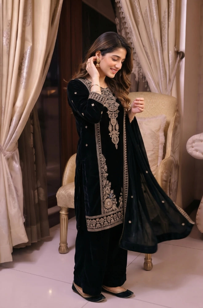 Faveza - Zyvella 3PC Stitch Velvet Dress - FVL-02