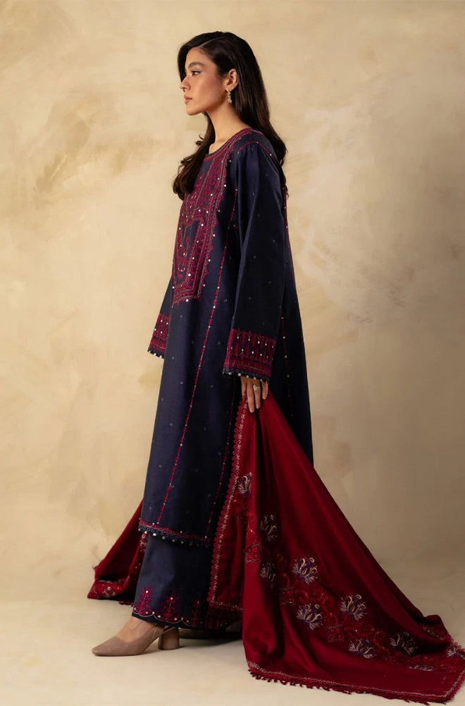 Zara Shahjahan - 3PC Dhanak Embroidered Shirt With Dhanak Embroidered Dupatta and Trouser - BFB0914