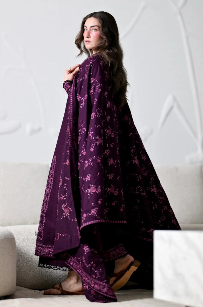 Zaib - 3PC Unstitched Dhanak Embroidered Shirt with Dhanak Embroidered Dupatta and Trouser - BFB01152