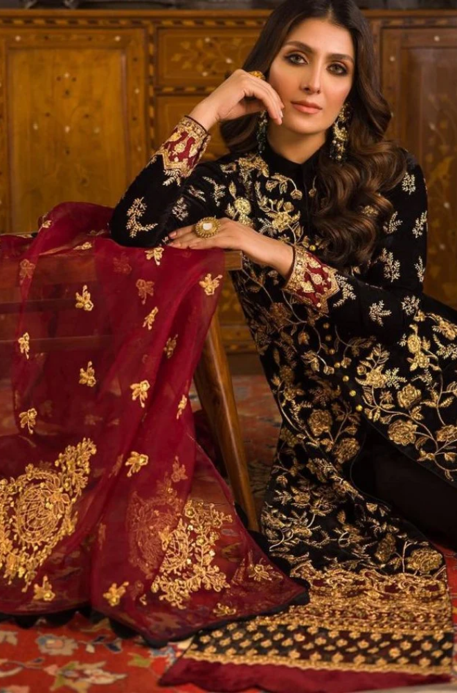 Asim Jofa - 3PC Velvet Embroidered Shirt With Organza Embroidered Dupatta and Trouser - BFB0163
