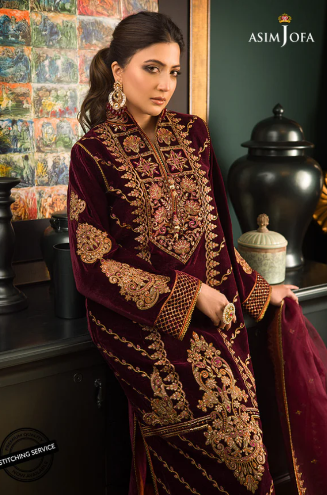 Winter 3PC Velvet Embroidered Suit - BFB0551