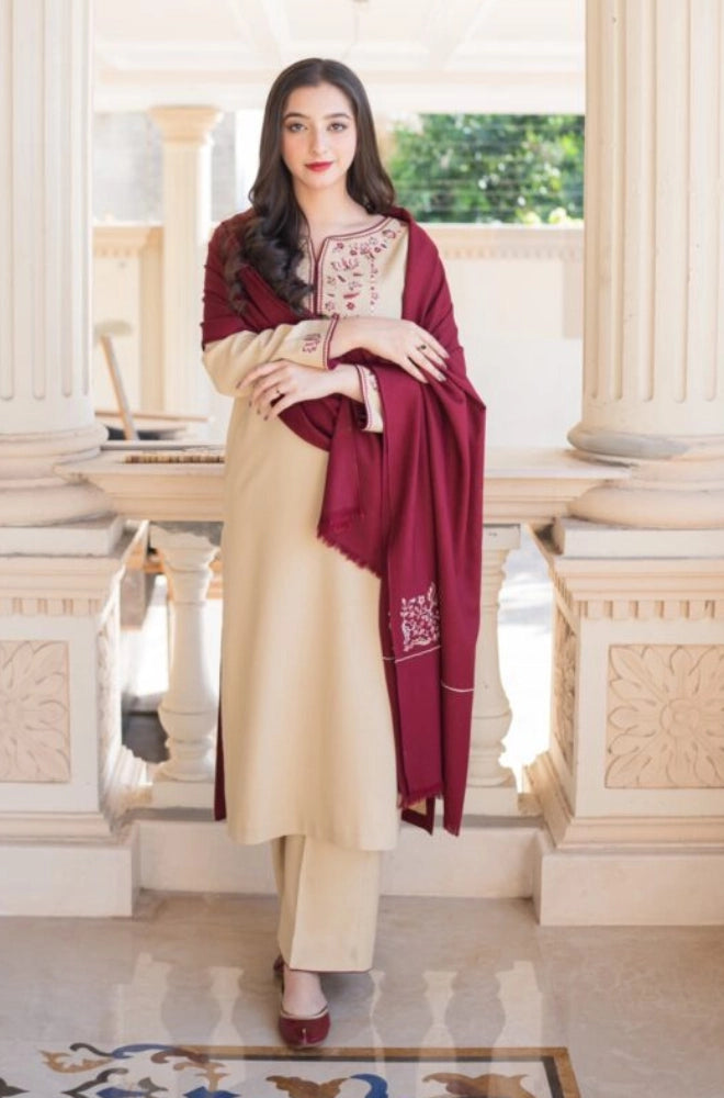 Aisling - 3PC Dhanak Embroidered Shirt With Dhanak Embroidered Dupatta and Trouser - BFB0869