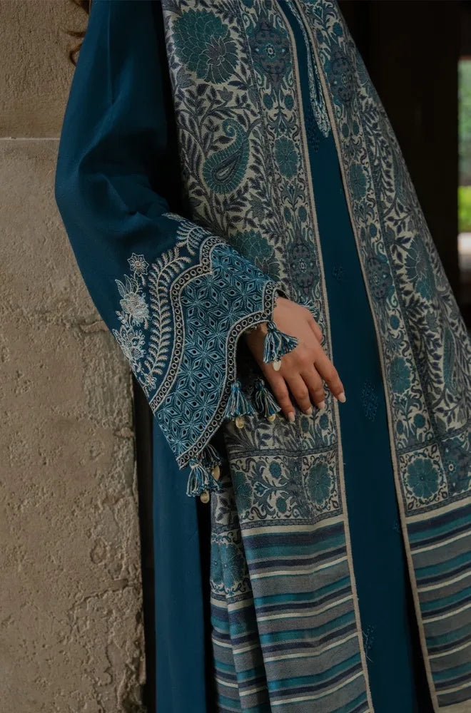 Izel - 3PC Dhanak Embroidered Shirt With Wool Printed Dupatta and Trouser - BFB01007