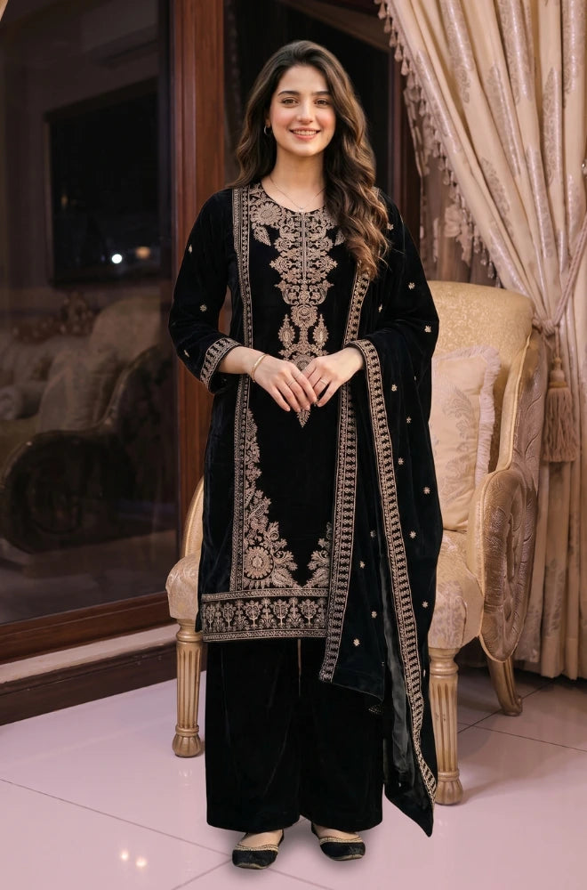 Faveza - Zyvella 3PC Stitch Velvet Dress - FVL-02