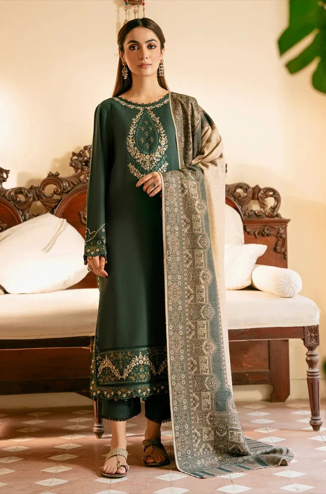 Izel - 3PC Dhanak Embroidered Shirt With Wool Printed Dupatta and Trouser - BFB01006