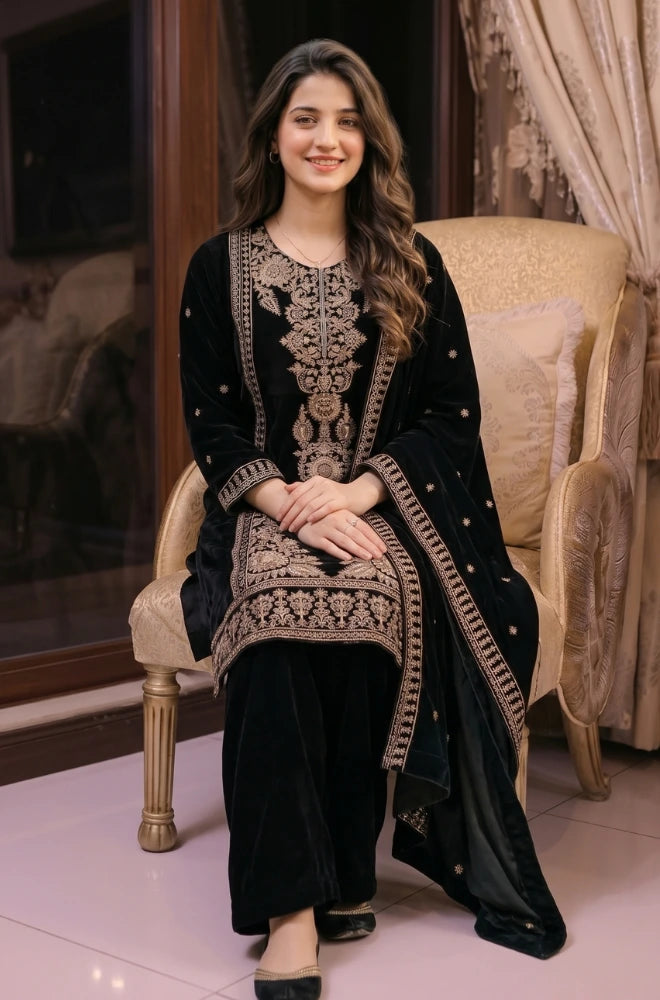 Faveza - Zyvella 3PC Stitch Velvet Dress - FVL-02