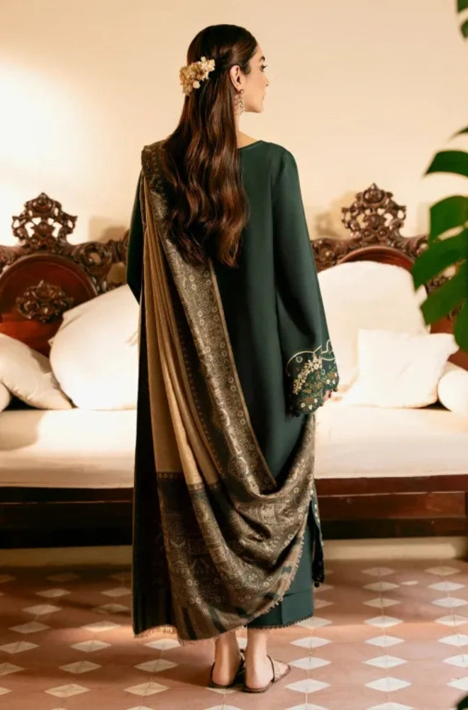Izel - 3PC Dhanak Embroidered Shirt With Wool Printed Dupatta and Trouser - BFB01006